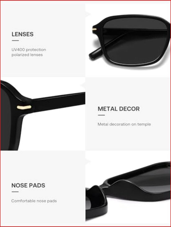 Retro Rectangular Polarized Sunglasses UV Protection Square Frame